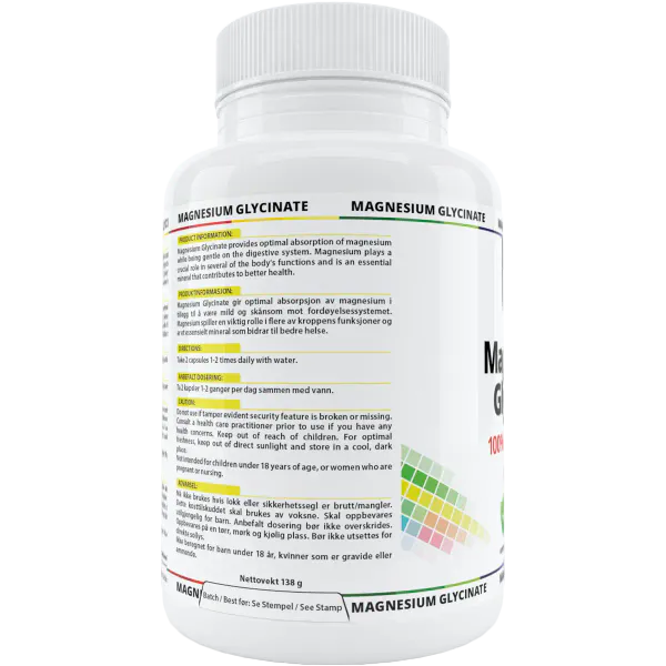 100% Magnesium Glycinate - 120 kapsler