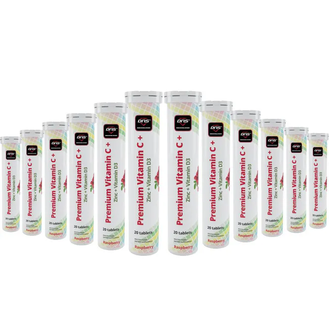 Hovedbilde 12-pack Premium Vitamin-C + Zinc + D3 1000 mg - Raspberry - 20 Brustabletter